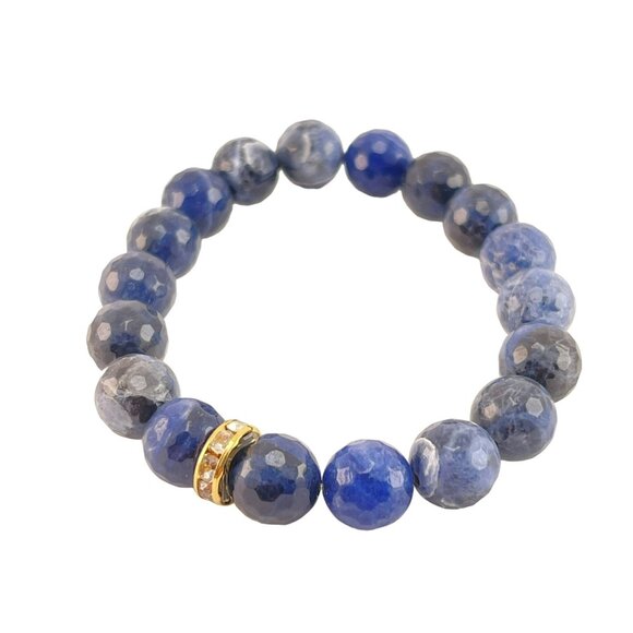 Sisco Berluti Sodalite Stretch Bracelet Facited Stones with Rhinestone Accent - Picture 8 of 9